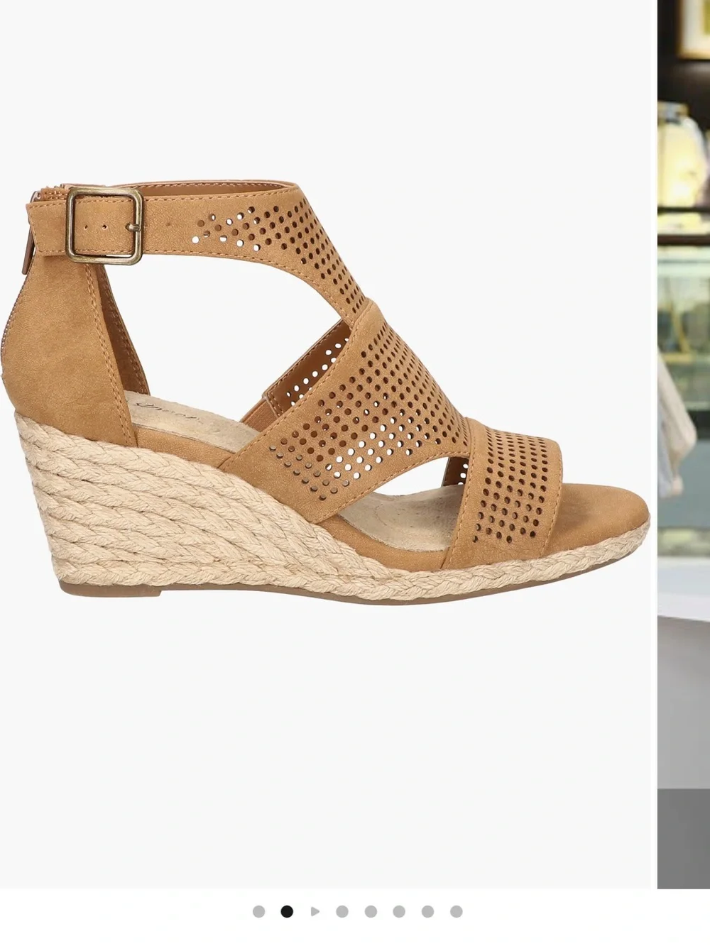 Easy Street Tan Perforated Espadrille Wedge Sandals